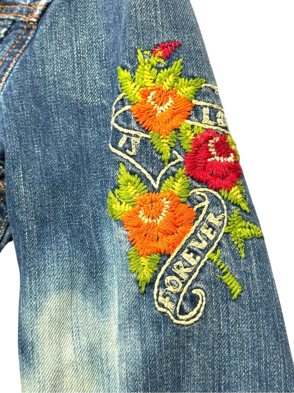 Y2K VTG Lucky Brand Womens Small Denim Jacket Embroidered Acid Hippie Boho - Picture 4 of 11